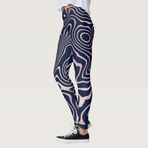 Rose Gold liquid swirl Abstract Blue Design Leggings