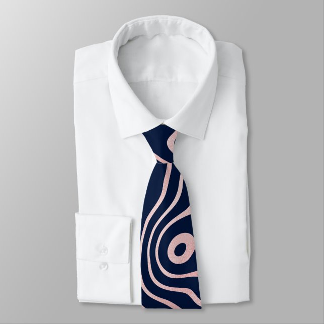 Rose Gold liquid swirl Abstract Blue Design Tie (Tied)