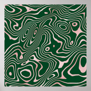 Rose Gold liquid swirl Abstract Green Design Poster