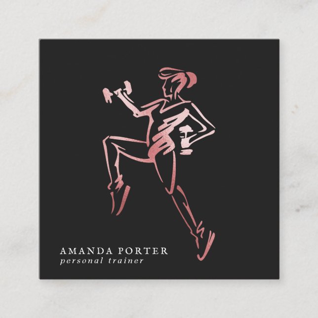 Rose Gold Logo | Personal Trainer, Fitness Gym Square Business Card (Front)