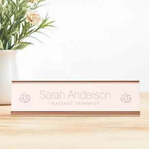 Rose gold lotus flower minimalist light blush pink desk name plate