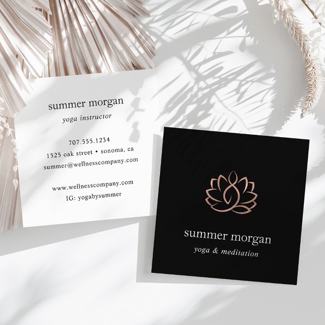 Rose Gold Lotus Logo | Yoga Meditation Wellness Square Business Card (Creator Uploaded)