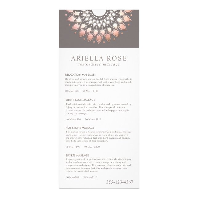 Rose Gold Lotus Massage Therapist Price List Menu (Front)