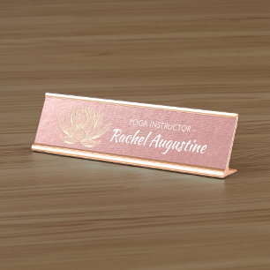 Rose Gold Lotus Yoga Studio Meditation Instructor Desk Name Plate