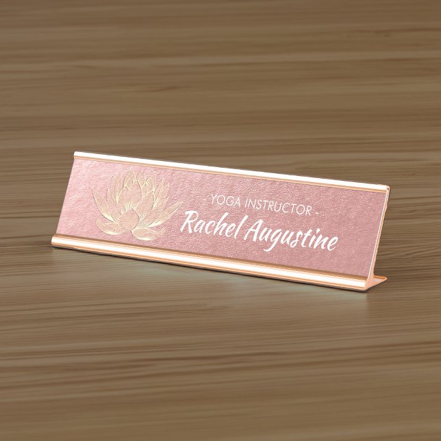 Rose Gold Lotus Yoga Studio Meditation Instructor Desk Name Plate (Creator Uploaded)