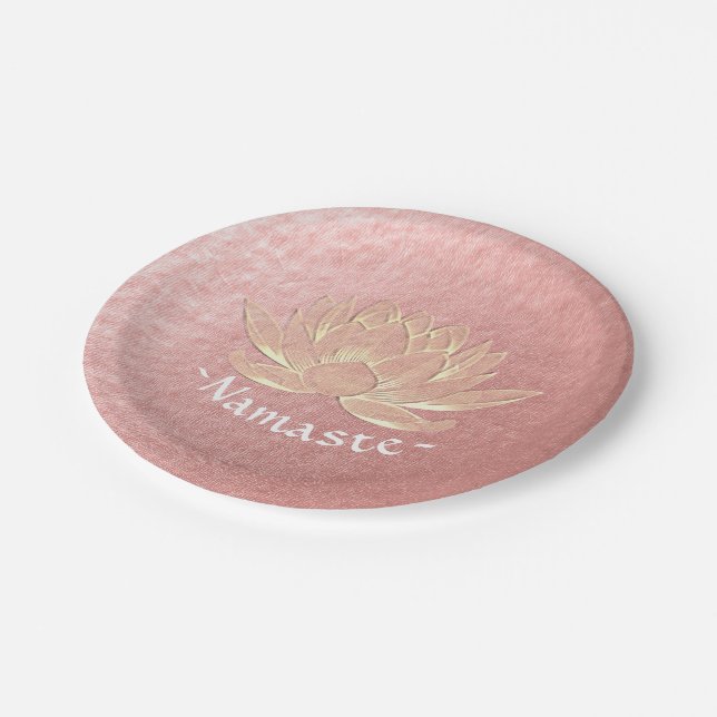 Rose Gold Lotus Yoga Studio Meditation Instructor Paper Plate (Angled)