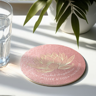 Rose Gold Lotus Yoga Studio Meditation Instructor Round Paper Coaster