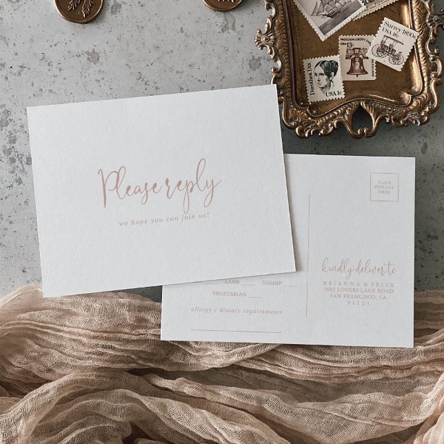Rose Gold Love Fancy Script Menu Choice RSVP Postcard (Creator Uploaded)