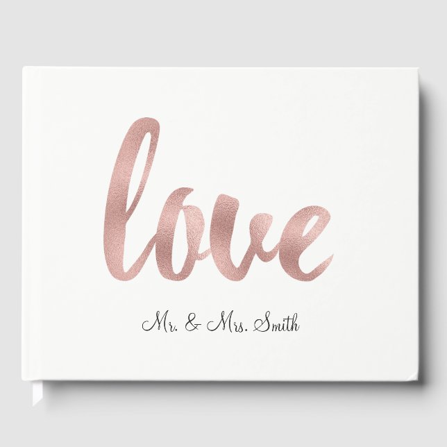 Rose gold love guestbook, foil font guest book (Front)