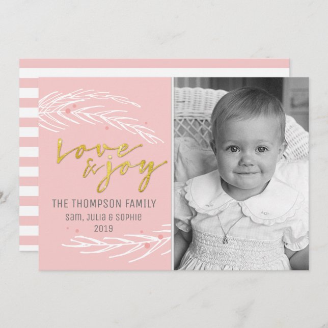 Rose Gold Love & Joy Modern Holiday (Front/Back)