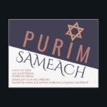 Rose Gold Magen David Star Modern Purim Holiday Postcard<br><div class="desc">Create your own Purim event postcards in this modern geometric design in blue and white with a pink rose gold Magen David / Star of David design. From Purim party invitations to Synagogue events, the mauve pink, navy blue and white asymmetrical design and modern mixed fonts will add interest to...</div>