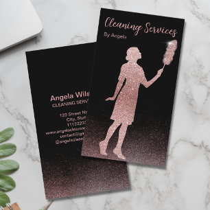 Rose Gold Maid Cleaning Services Vertical Glitter Business Card