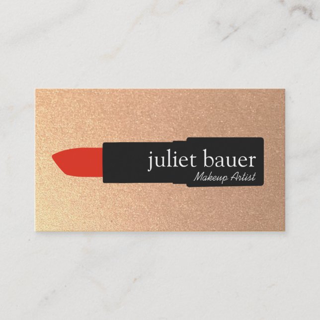 Rose Gold Makeup Artist Lipstick Logo Beauty Business Card (Front)