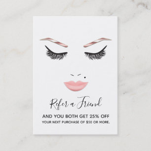 Rose Gold Makeup Face Lashes Lips Referral Salon Business Card