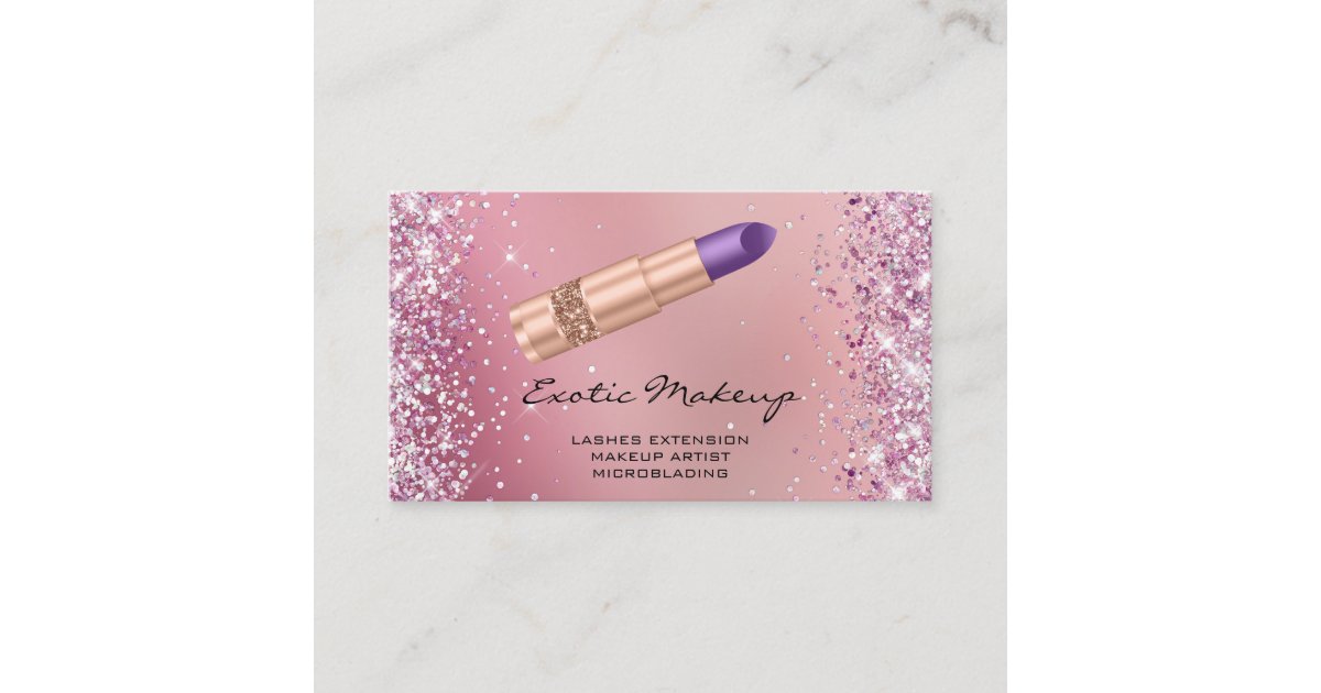 Rose Gold Makeup Glitter Lipstick Logo QR Code Business Card | Zazzle