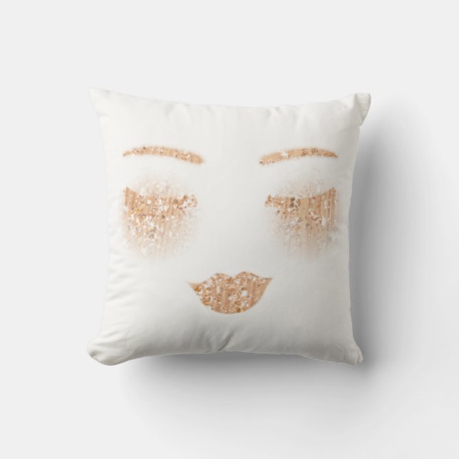 Rose Gold Makeup Lips Lashes Eyes Sparkly Glitter Cushion (Front)
