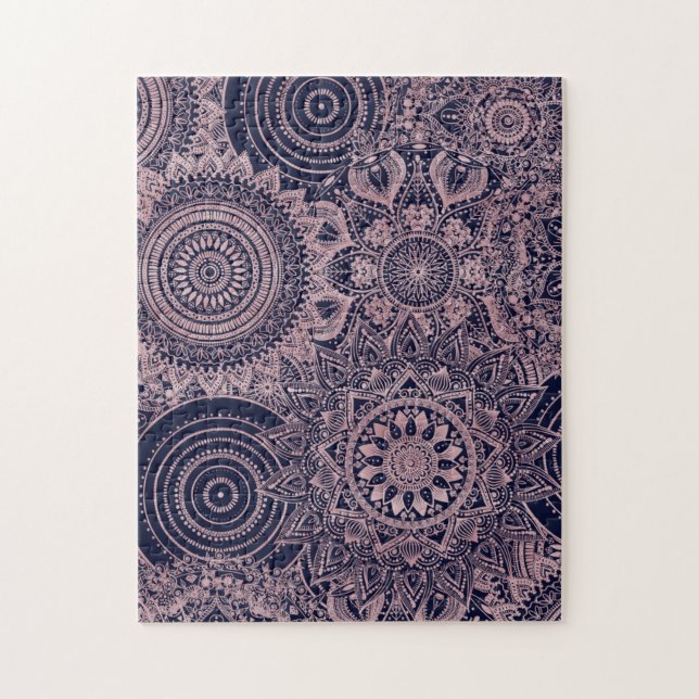 Rose Gold Mandala Collection Blue Design Jigsaw Puzzle (Vertical)
