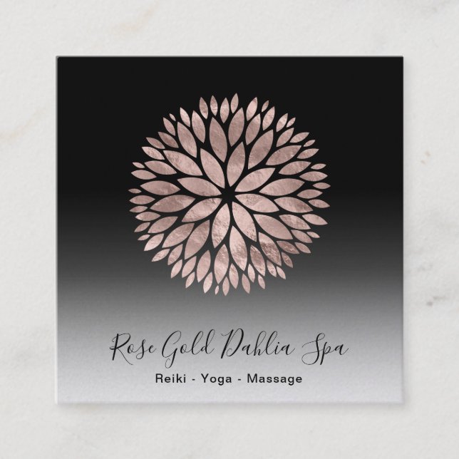 ~  Rose Gold Mandala Dahlia Floral AP2 Square Business Card (Front)