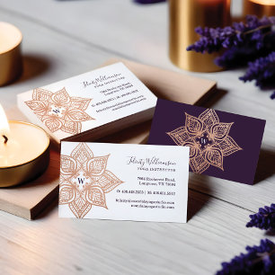 Rose Gold Mandala & Dark Purple Plum Monogram Business Card