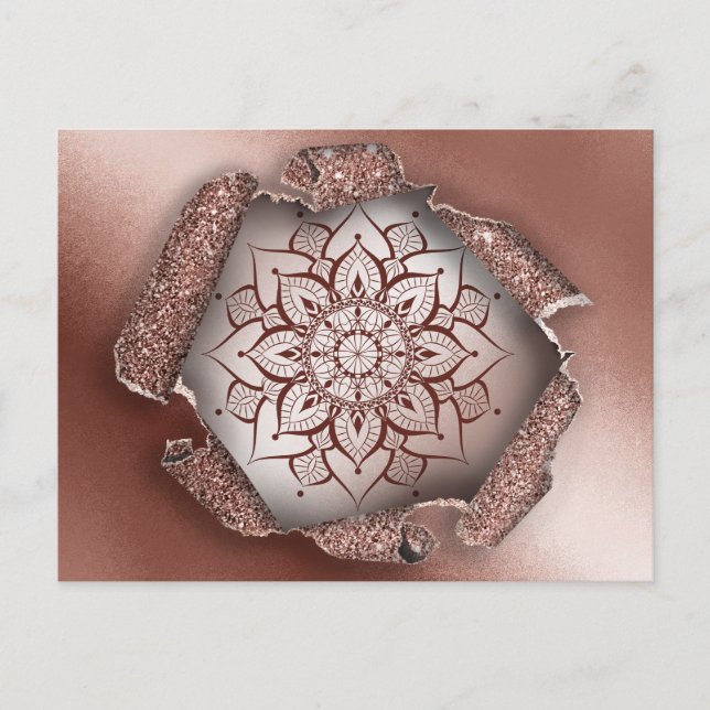 ROSE GOLD MANDALA GLITTER TORN PAPER POSTCARD (Front)