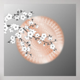 Rose Gold Mandala Grey Cherry Blossoms Poster