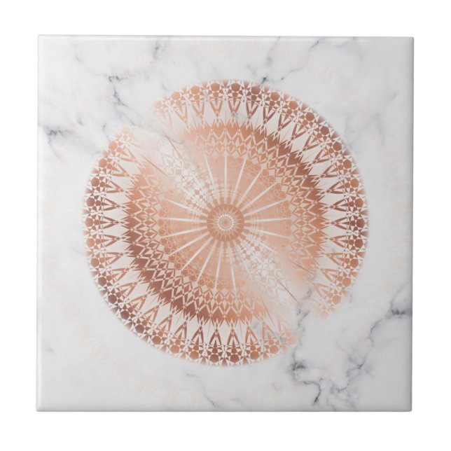 Rose Gold Mandala Grey Marble Ceramic Tile (Front)