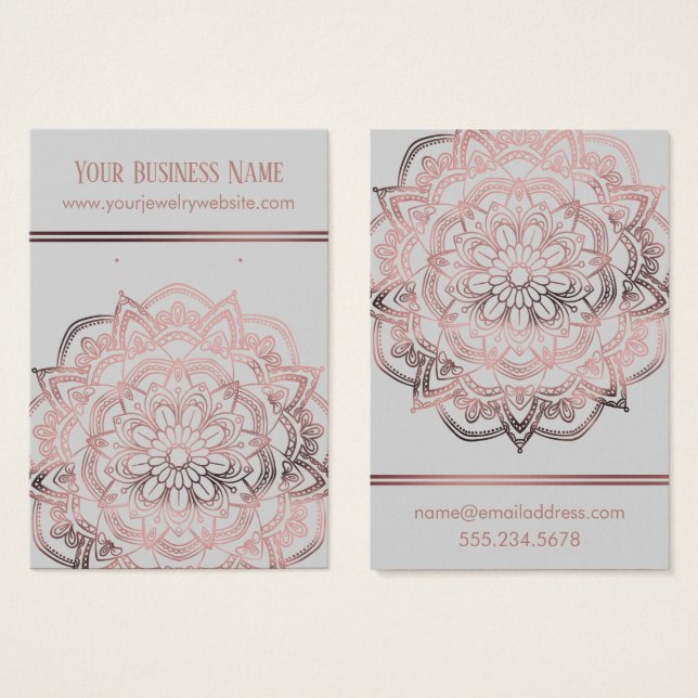 Rose Gold Mandala Light Grey Earring Display Cards (Front & Back)