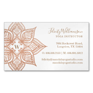 Rose Gold Mandala Lotus Flower Monogram Magnetic Business Card
