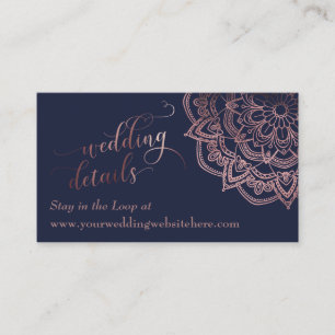 Rose Gold Mandala Navy Wedding Details Insert Card