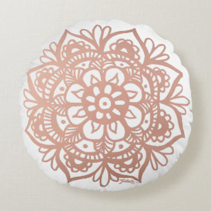 Rose Gold Mandala Pink Flower Round Pillow