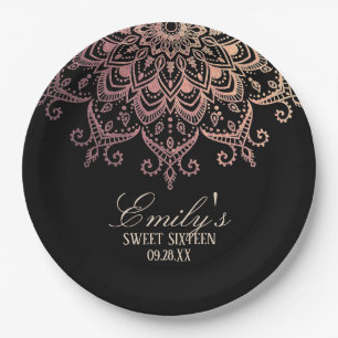 Rose Gold Mandala Sweet 16 Party Paper Plate