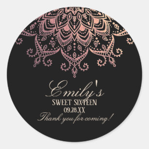 Rose Gold Mandala Sweet 16 Thank You Classic Round Sticker