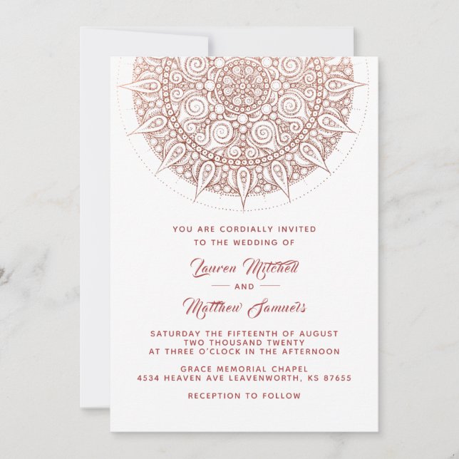 Rose Gold Mandala Wedding Invitation (Front)