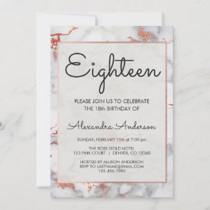 Rose Gold Marble 18th Birthday Party Invitation