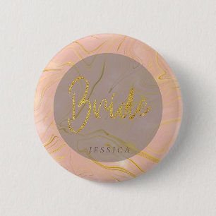 Rose Gold Marble Agate Glitter Bride Button