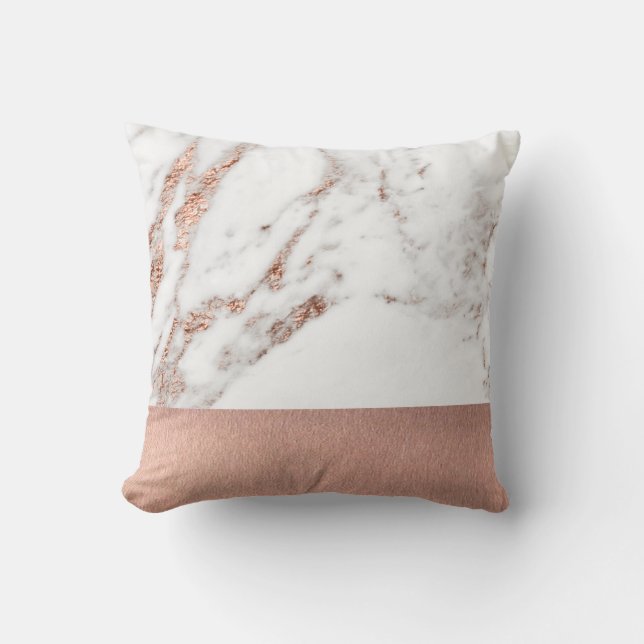 Rose gold marble and foil throw pillow (Front)
