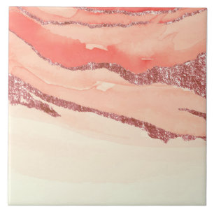 Rose Gold Marble and Glitter Ceramic Tile