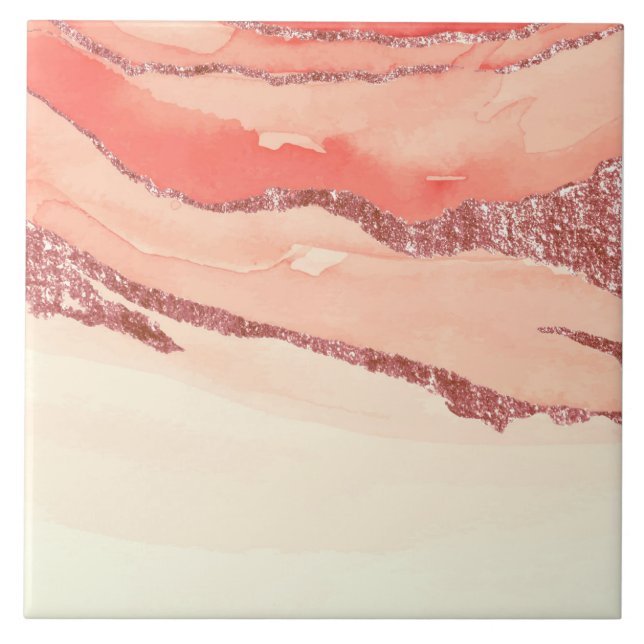 Rose Gold Marble and Glitter Ceramic Tile (Front)