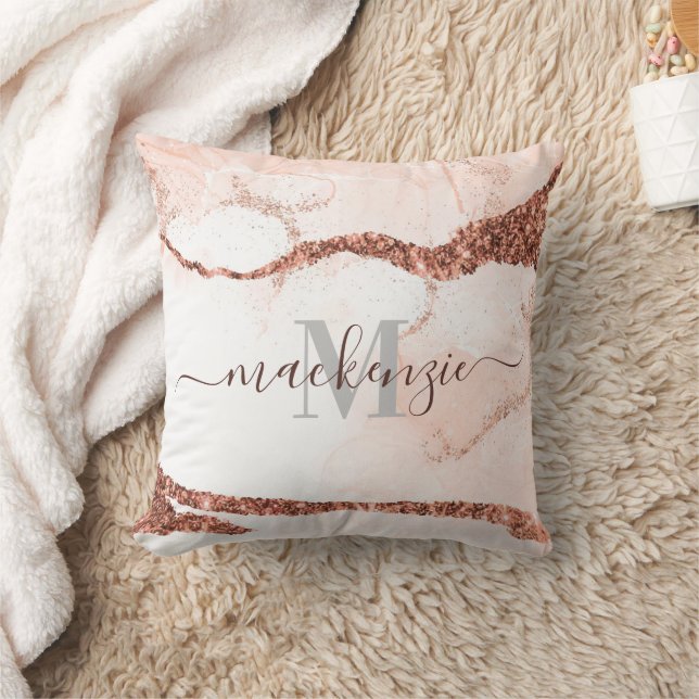 Rose Gold Marble and Glitter Cushion (Blanket)