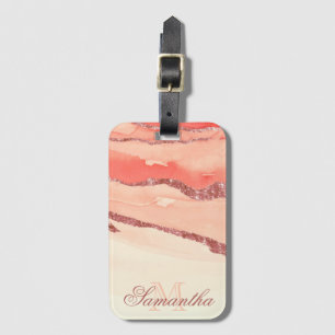 Rose Gold Marble and Glitter Luggage Tag
