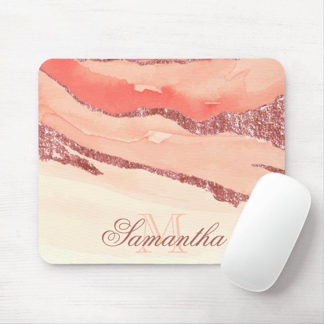 Rose Gold Marble and Glitter Mouse Pad (With Mouse)