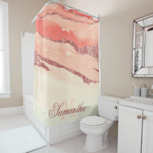Rose Gold Marble and Glitter Shower Curtain
