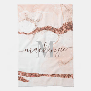 Rose Gold Marble and Glitter Tea Towel