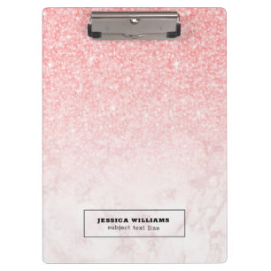 Rose-gold marble and pink glitter ombre clipboard