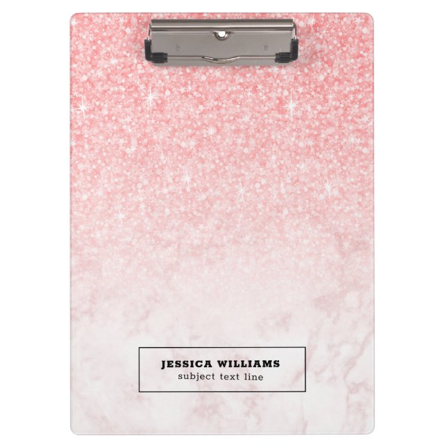 Rose-gold marble and pink glitter ombre clipboard (Front)