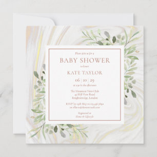Rose Gold Marble Baby Shower Sprinkle Greenery Invitation
