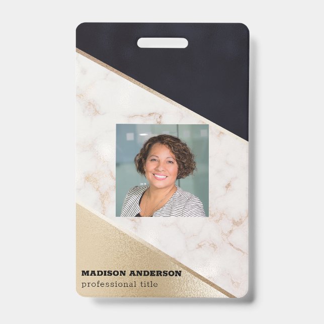 Rose Gold Marble Champagne Texture  ID Badge (Front)