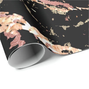 Rose Gold Marble Coral Black Bright Pink Abstract Wrapping Paper