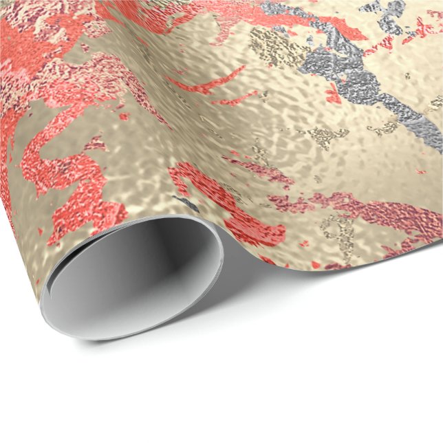 Rose Gold Marble Coral Copper Grey Abstract Wrapping Paper (Roll Corner)