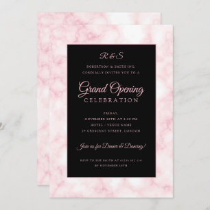 Rose Gold Marble Corporate Grand Opening Black  Invitation